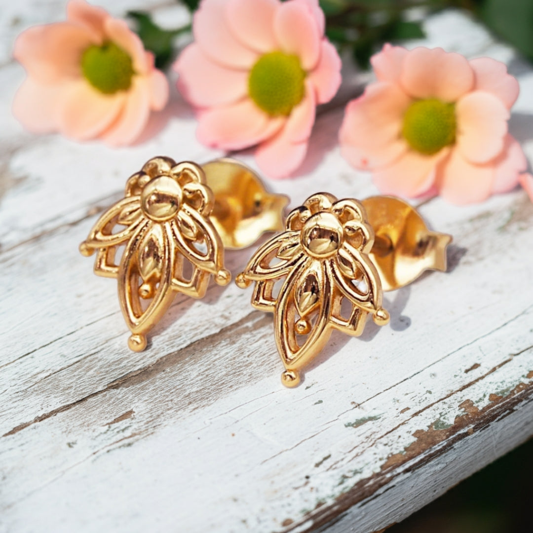 Gold Lotus Stud Earrings