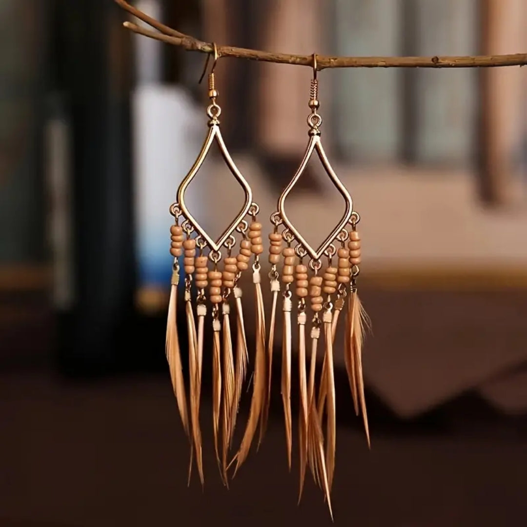 Dangling Brown Beads Earrings