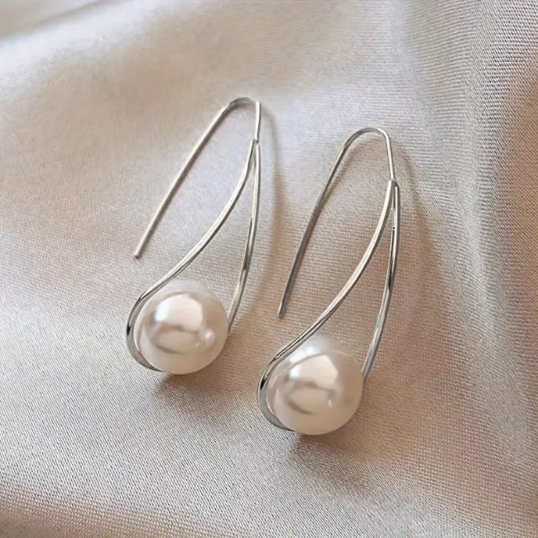 White Dangling Pearl Silver Earrings