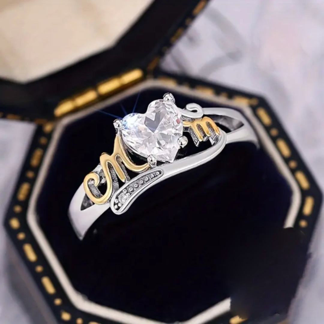 White Crystal Heart Ring