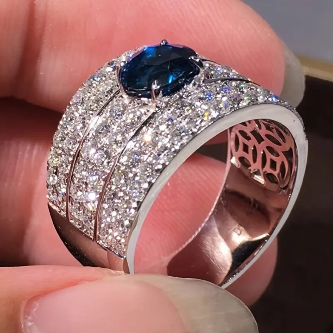 Bright Blue Sparky Silver Ring