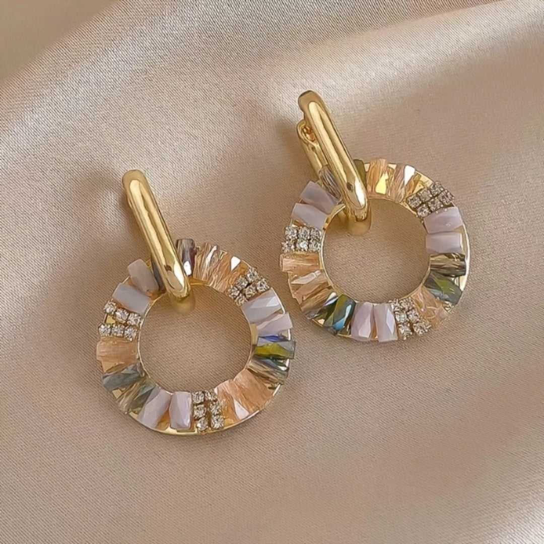 Stones Gold Hoop Earrings