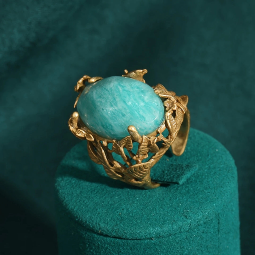 Blue Natural Stone Golden Ring