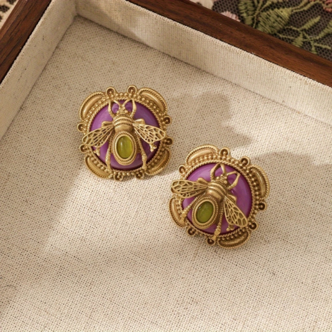 Bee Rose Enamel Earrings