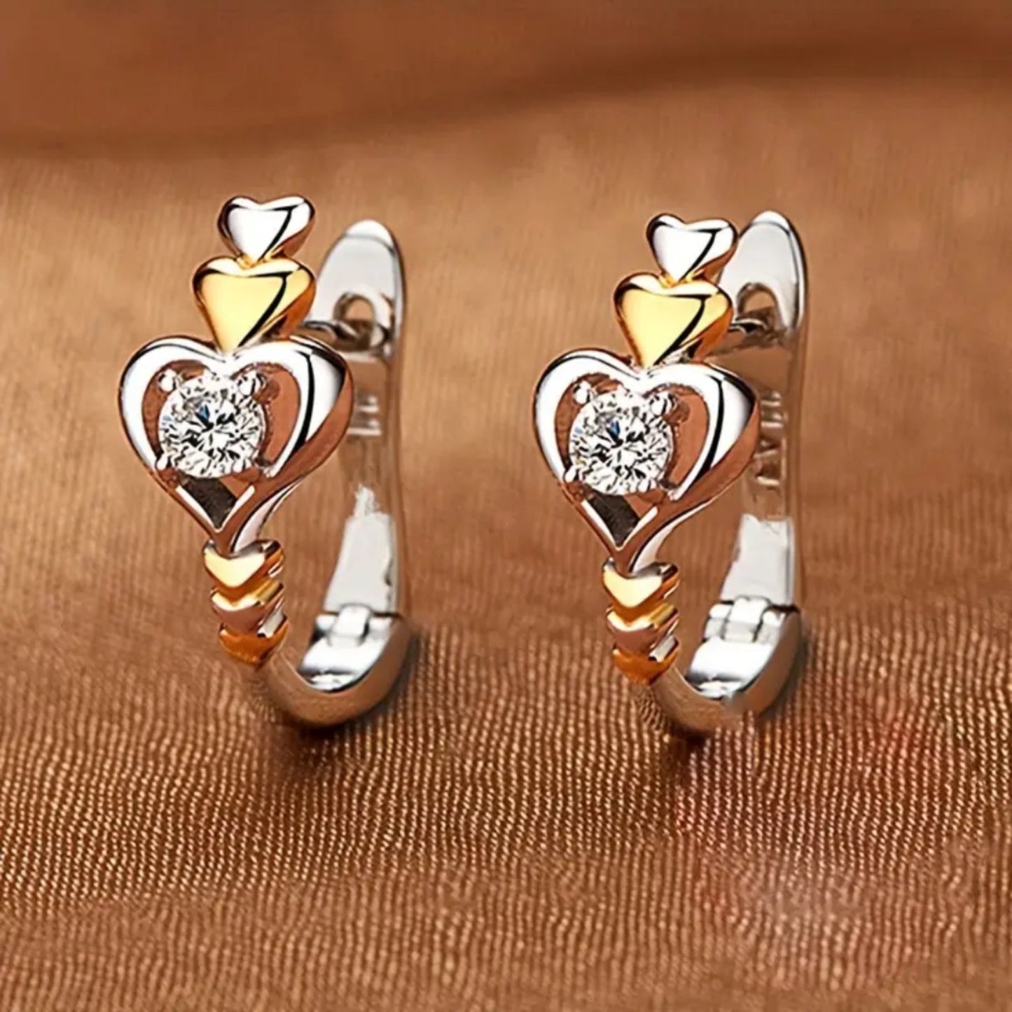 Heart Zirconia Gold & Silver Hoop Earrings
