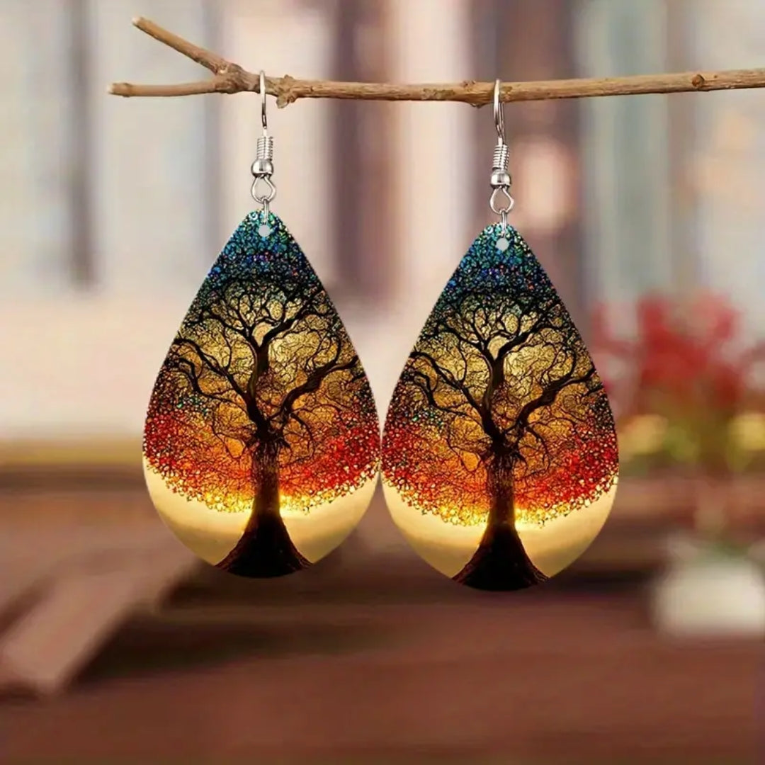 Colorful Tree of Life Drop Earrings