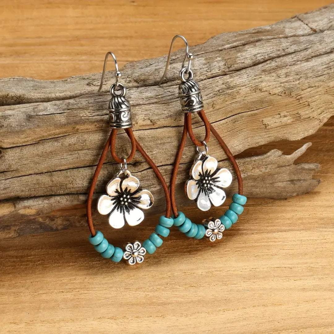 Floral Dangling Leather Earrings