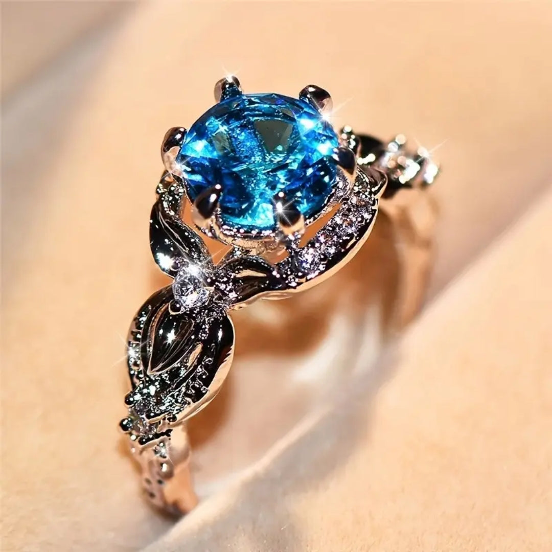 Blue Bright Glass Silver Ring