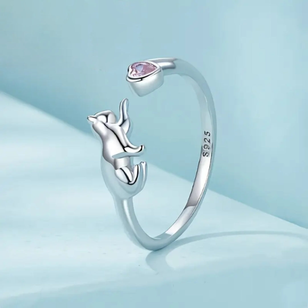 Adjustable Pink Heart Kitten Ring