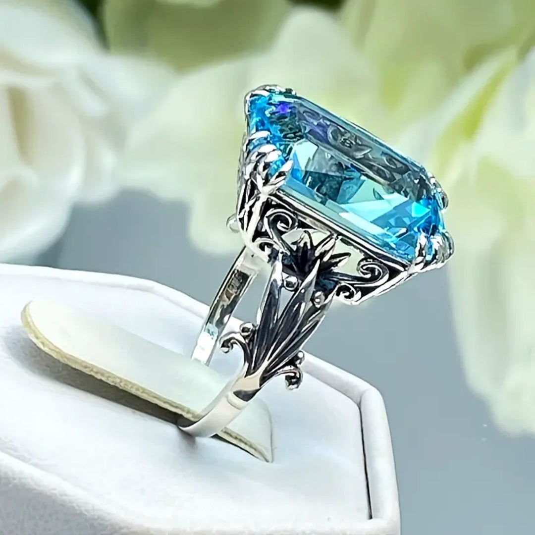 Blue Glass Silver Plated Ring