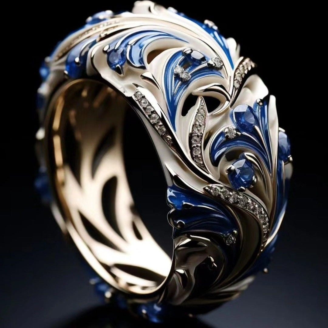 Exotic Blue & White Zirconia Leaf Ring