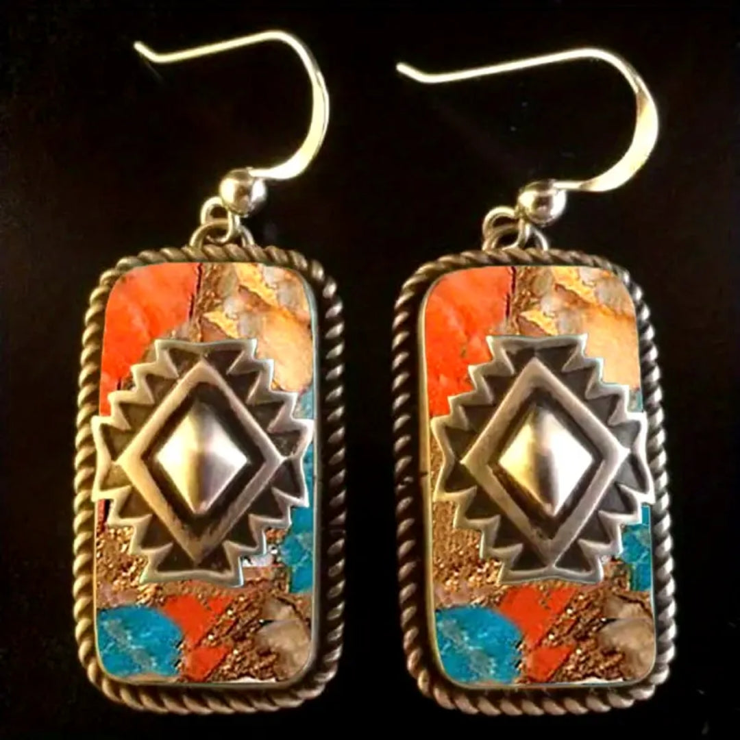 Handpainted Colorful Stone Tribal Earrings