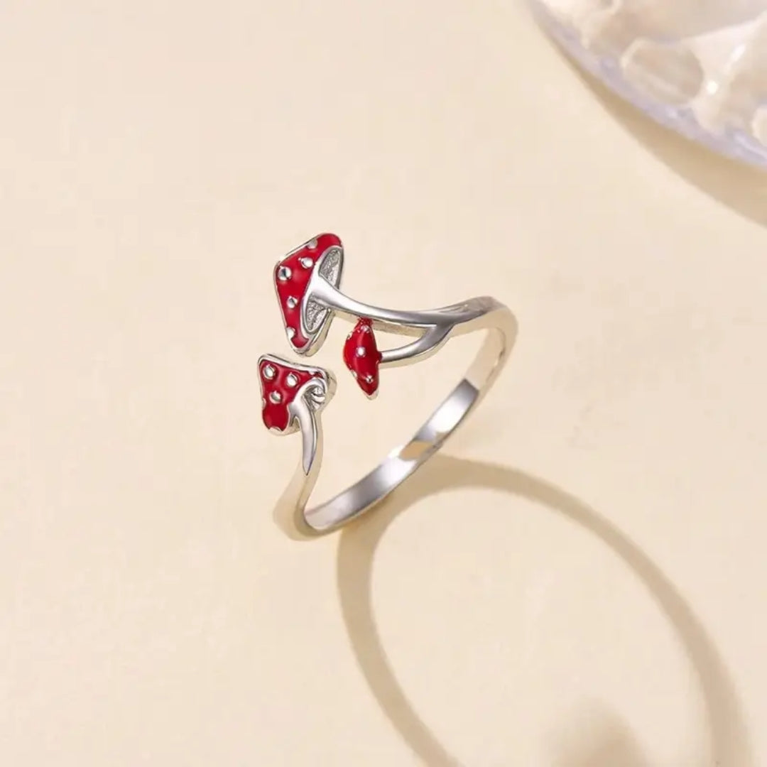 Red Mushroom Silvered Ring