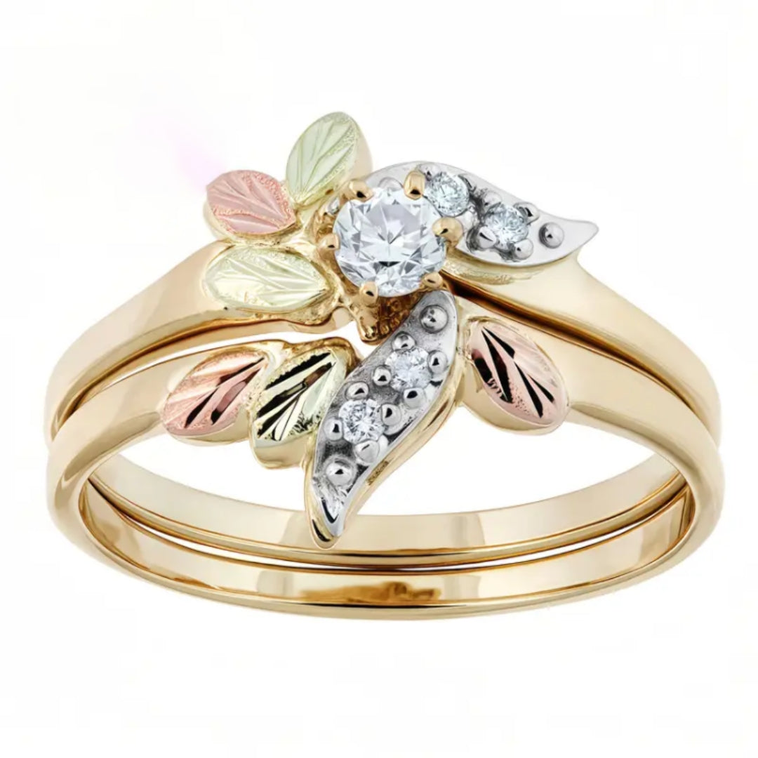 Golden Enamel Zirconia Leaf Ring