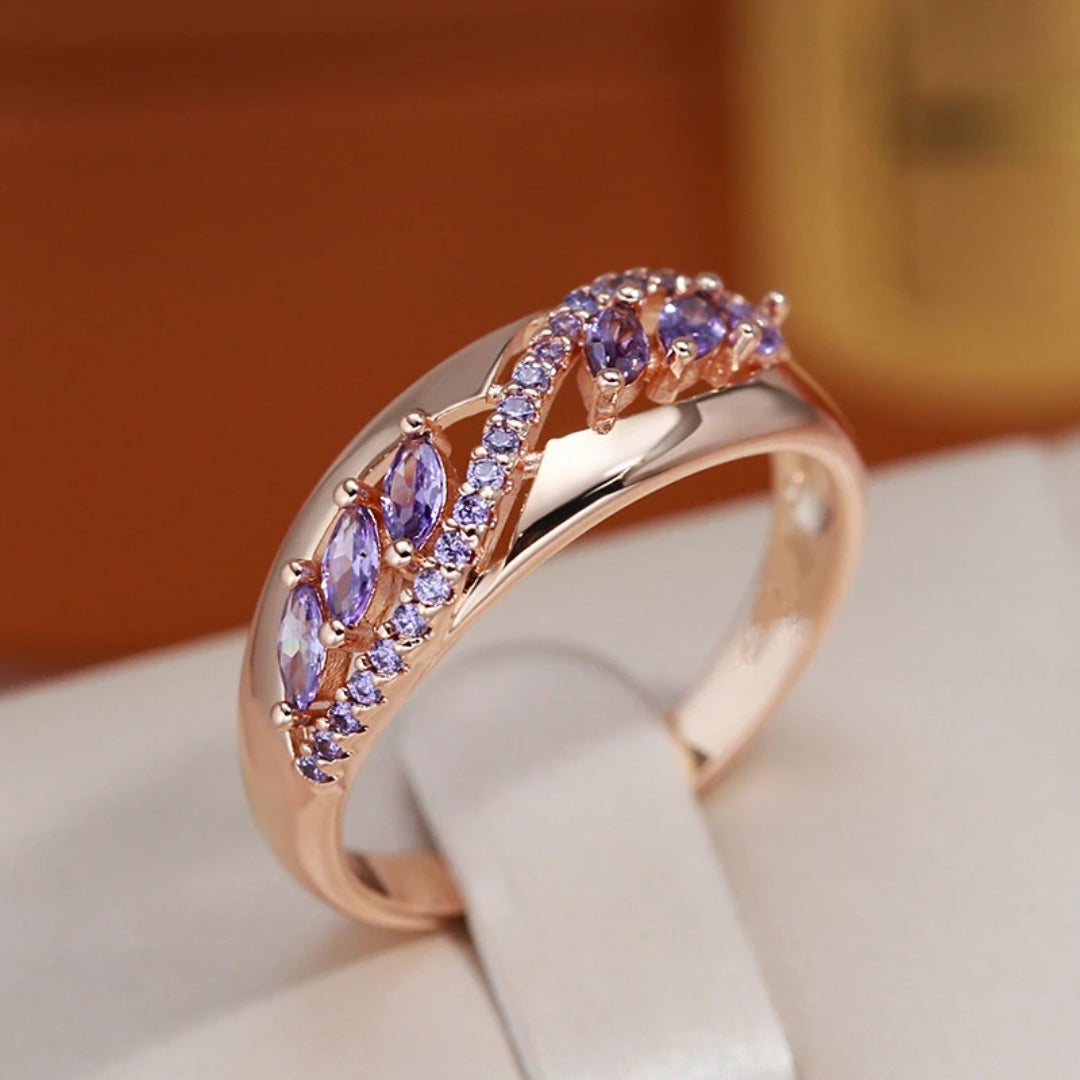 Violet Hollow Crystal Gold Ring