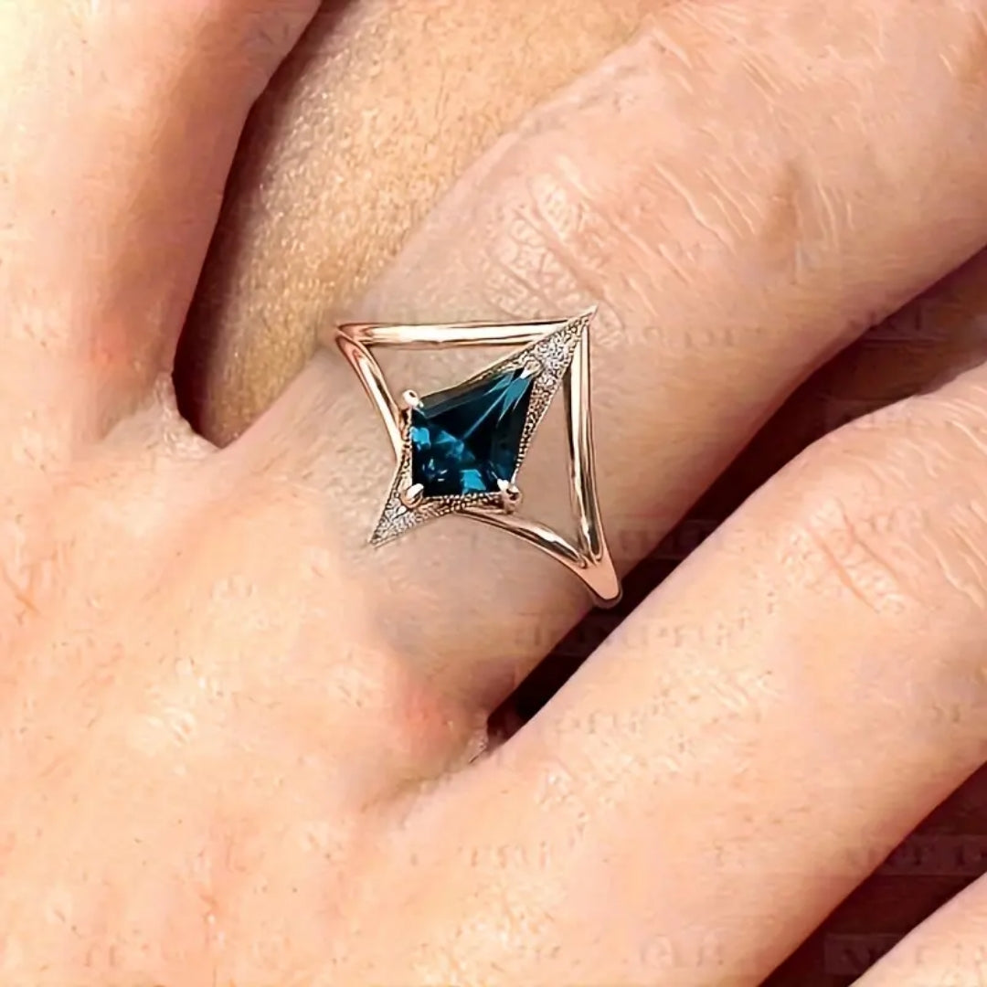 Blue Crystalline Pointed Ring
