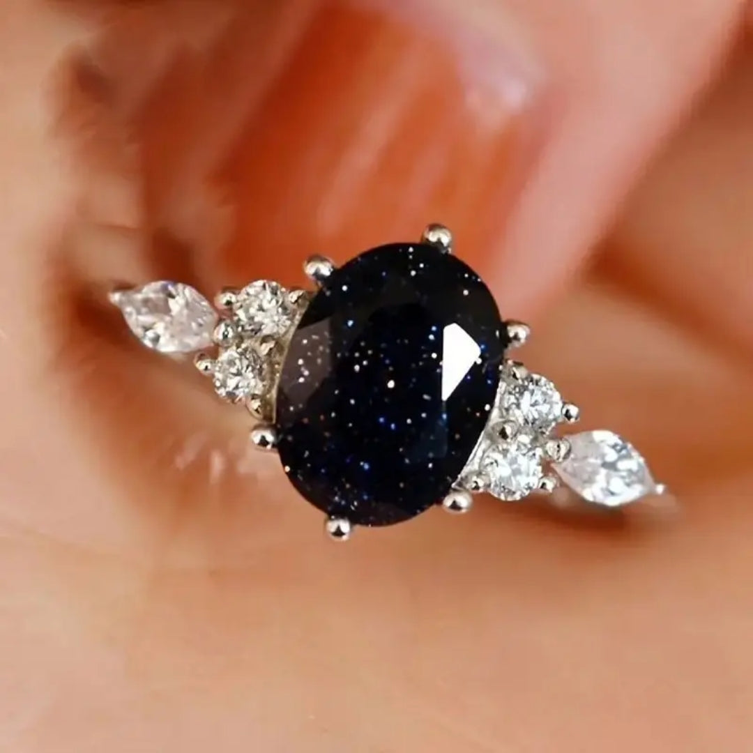 Black Cosmic Stone Silver Ring