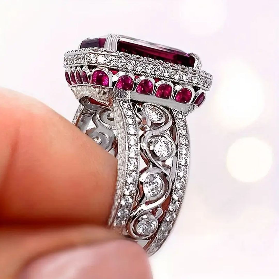Elegant Red Zirconia Silvered Ring