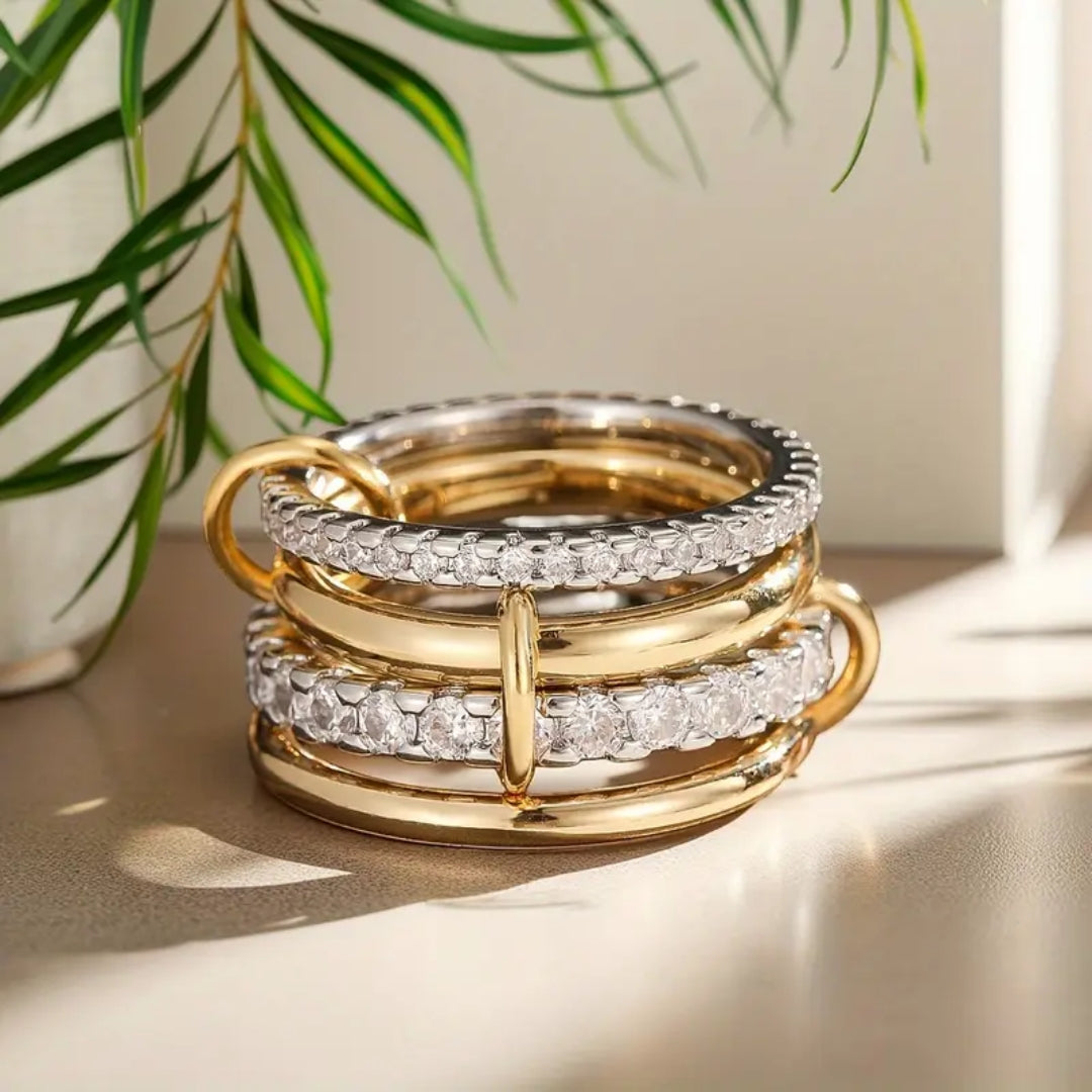 Elegant Zirconia & Gold Layered Ring
