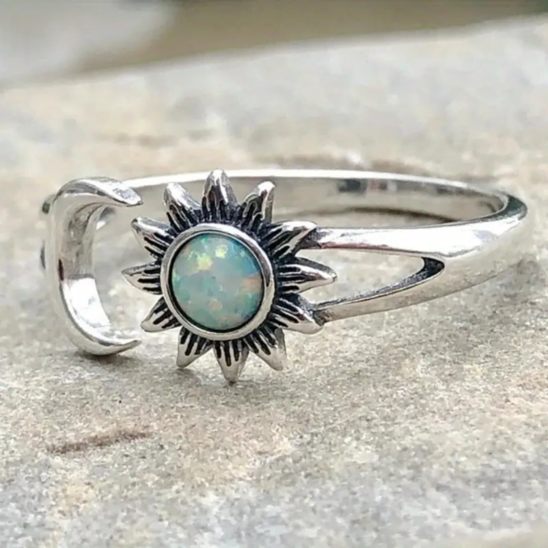 Opal Sun & Moon Silver Ring