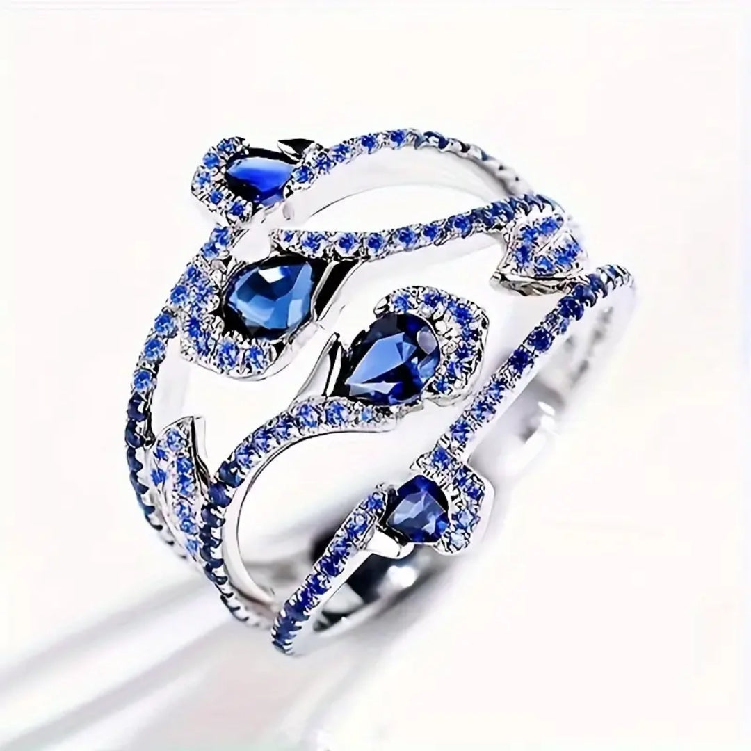 Irregular Blue Crystalline Silver Ring