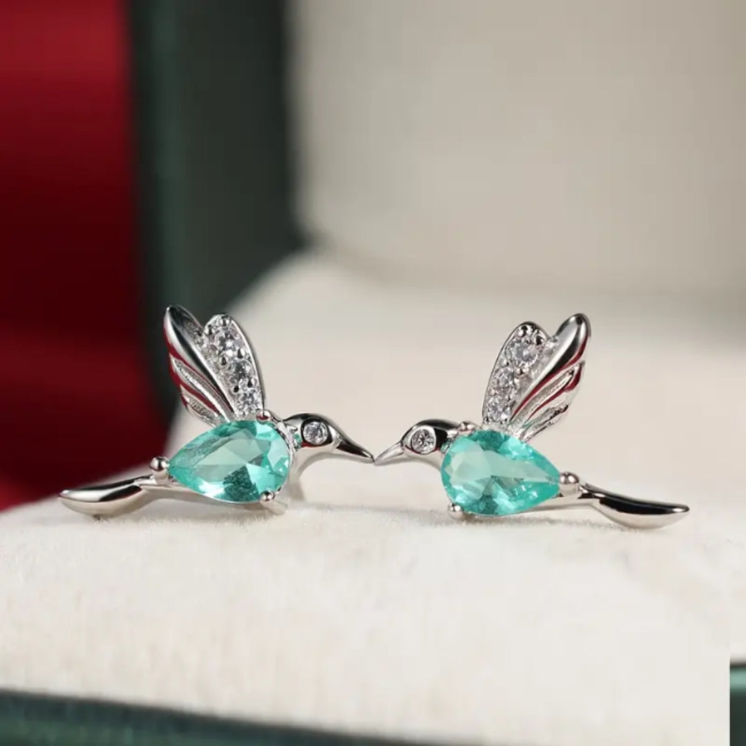 Turquoise Crystal Hummingbird Earrings