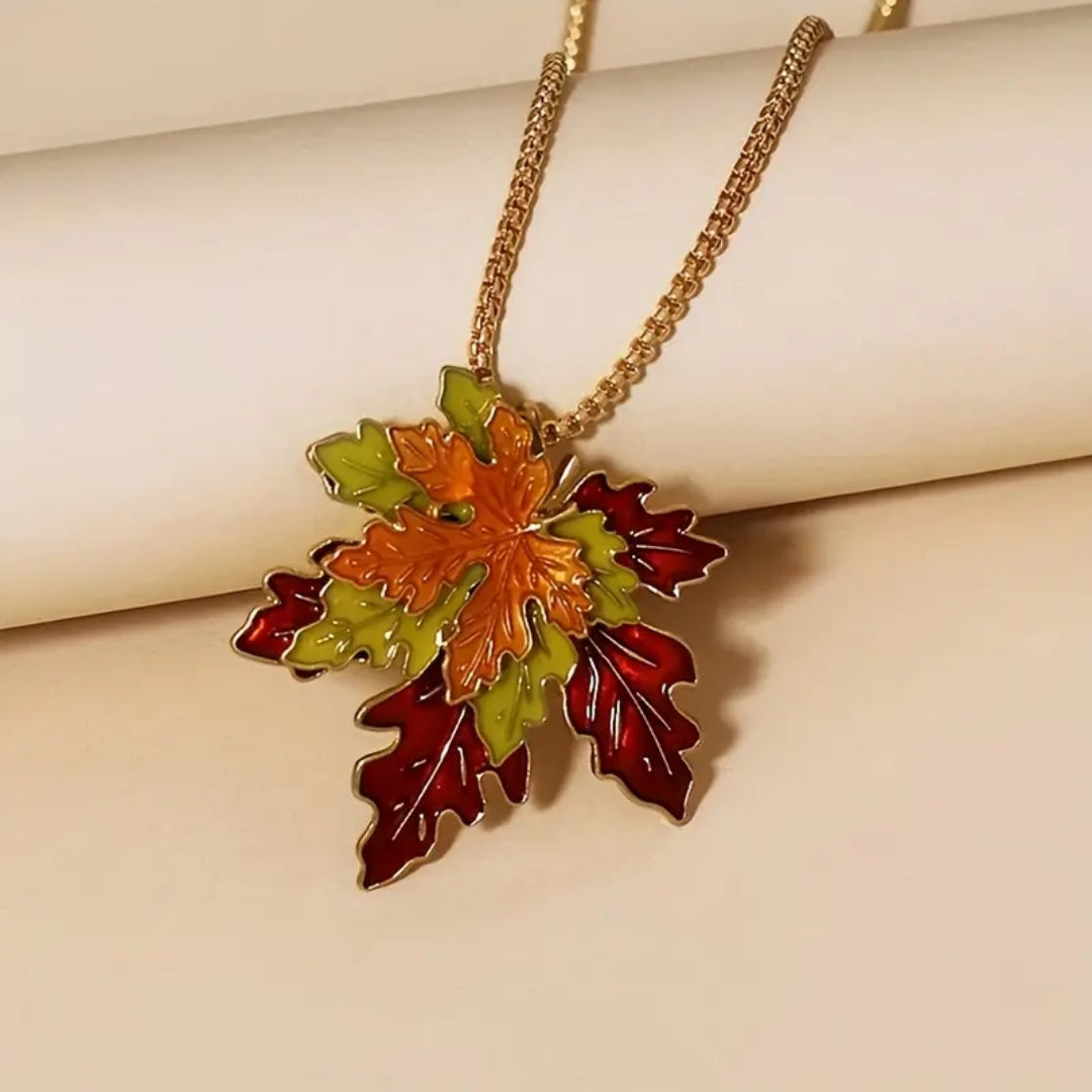 Crystal Layered Fall Leaf Necklace