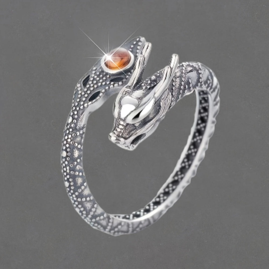 Adjustable Silver Dragon Orange Crystal Ring