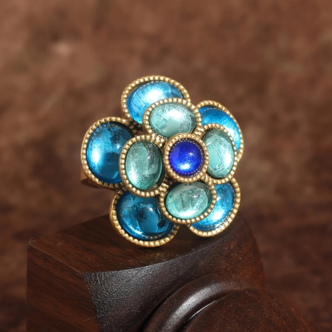 Blue Enamel Blossom Ring