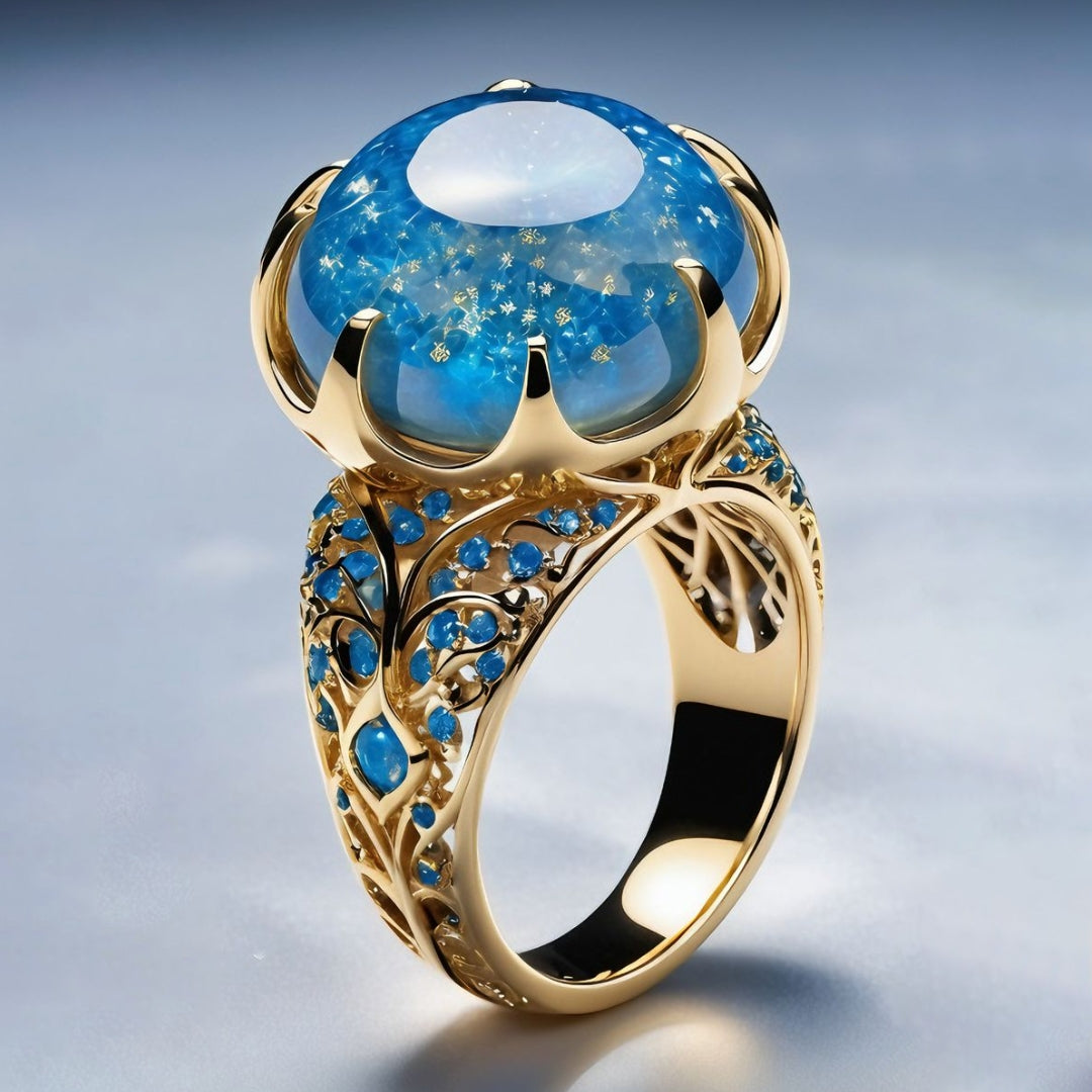 Exotic Blue Sky Crystal Gold Ring