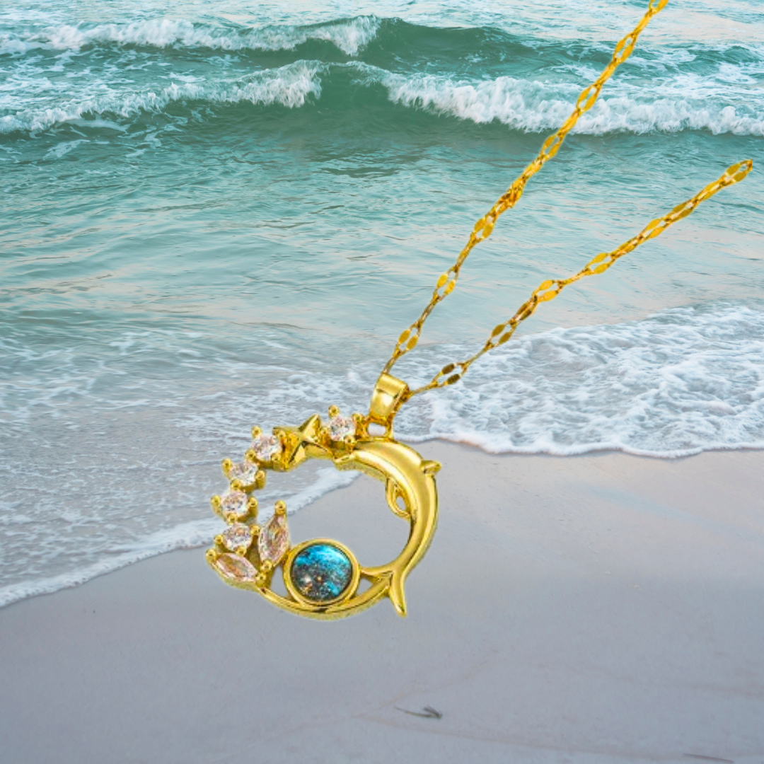 Blue Crystal Dolphin Necklace