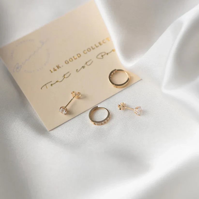 Larmes de Lune Stone Stud Earrings | Gold 14k