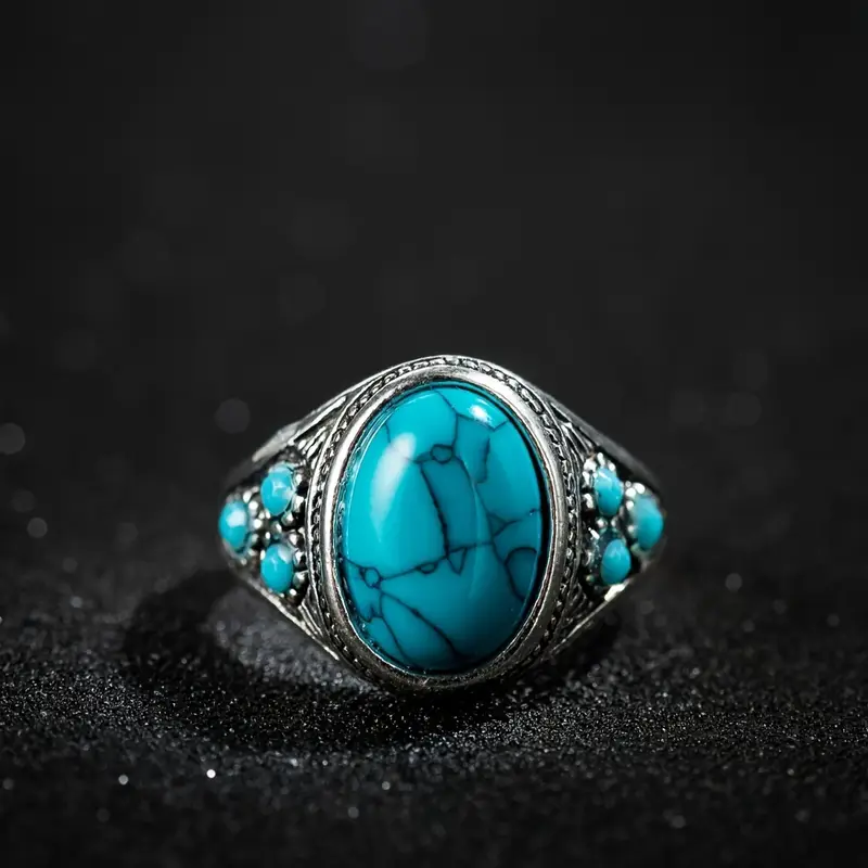 Blue Polished Stone Silver Ring