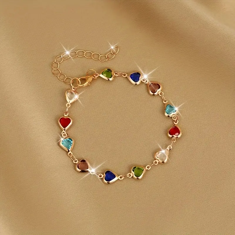 Colorful Heart Gold Bracelet