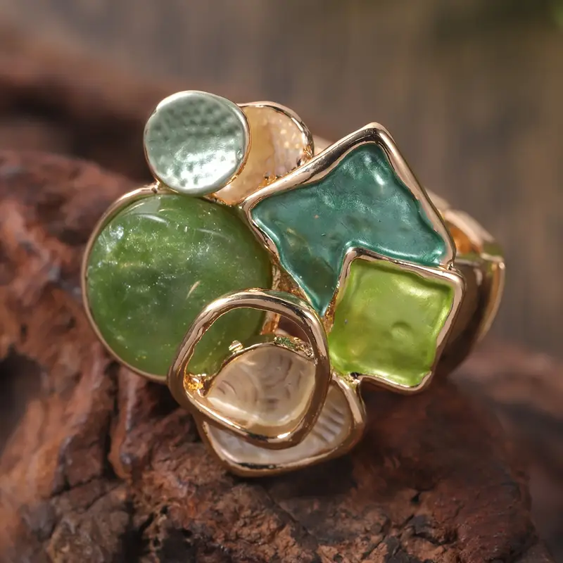 Green Handpainted Gold Ring