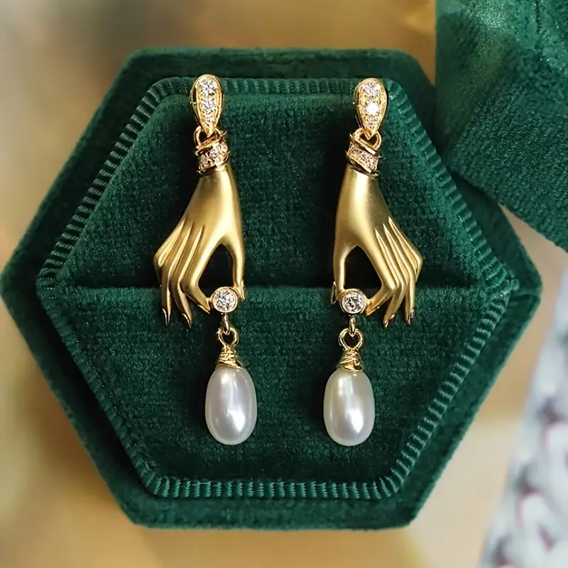 Golden Hand Pearl Earrings
