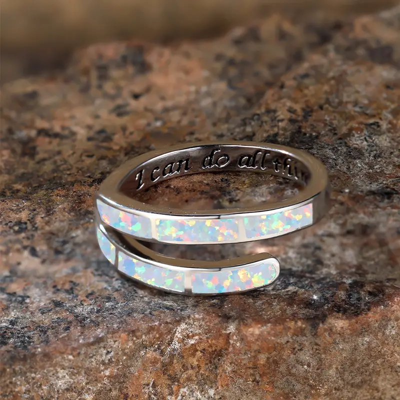 White Opal Open Silver Ring