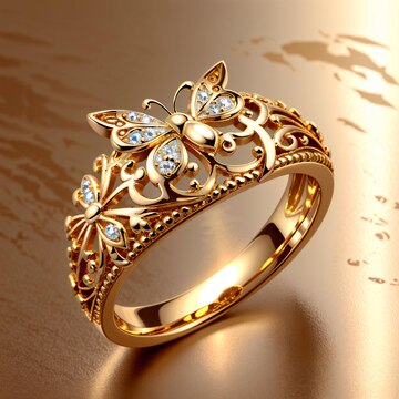 Golden Butterfly Bright Hollow Ring