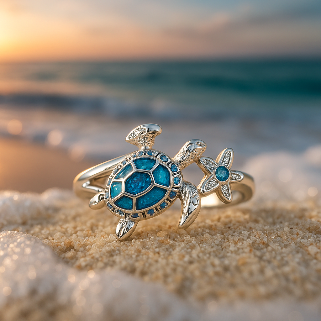 Blue Opal Turtle Silver Ring
