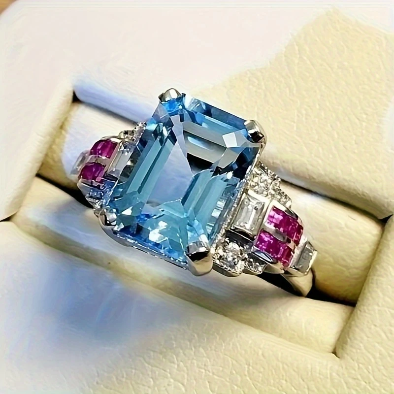 Blue & Garnet Crystal Bright Ring