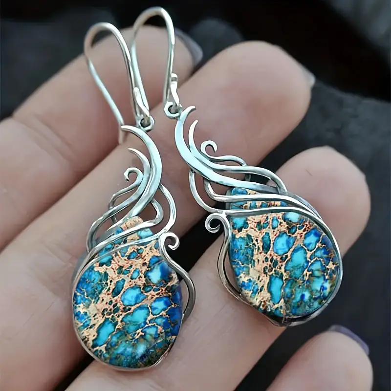 Blue Stone Drop Silver Earrings