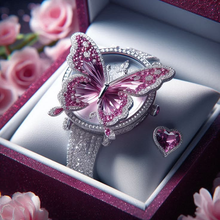 Exotic Pink Butterfly Silver Rin