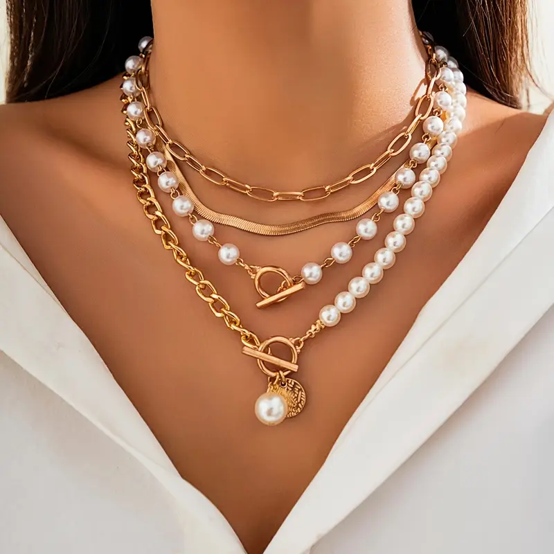 White Pearl Golden Layered Necklace