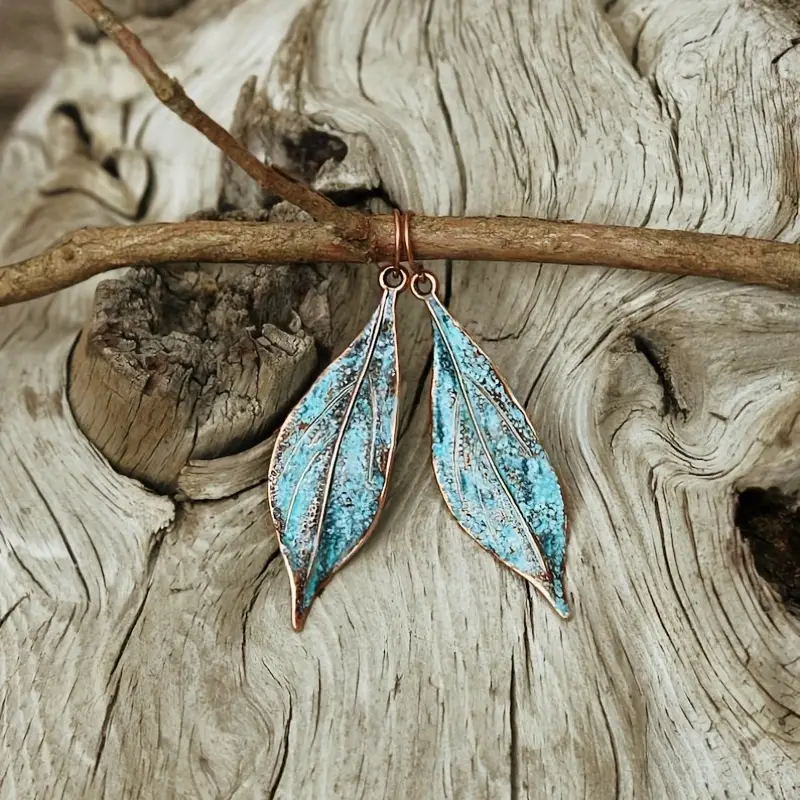 Blue Bronze Leaf Earrings