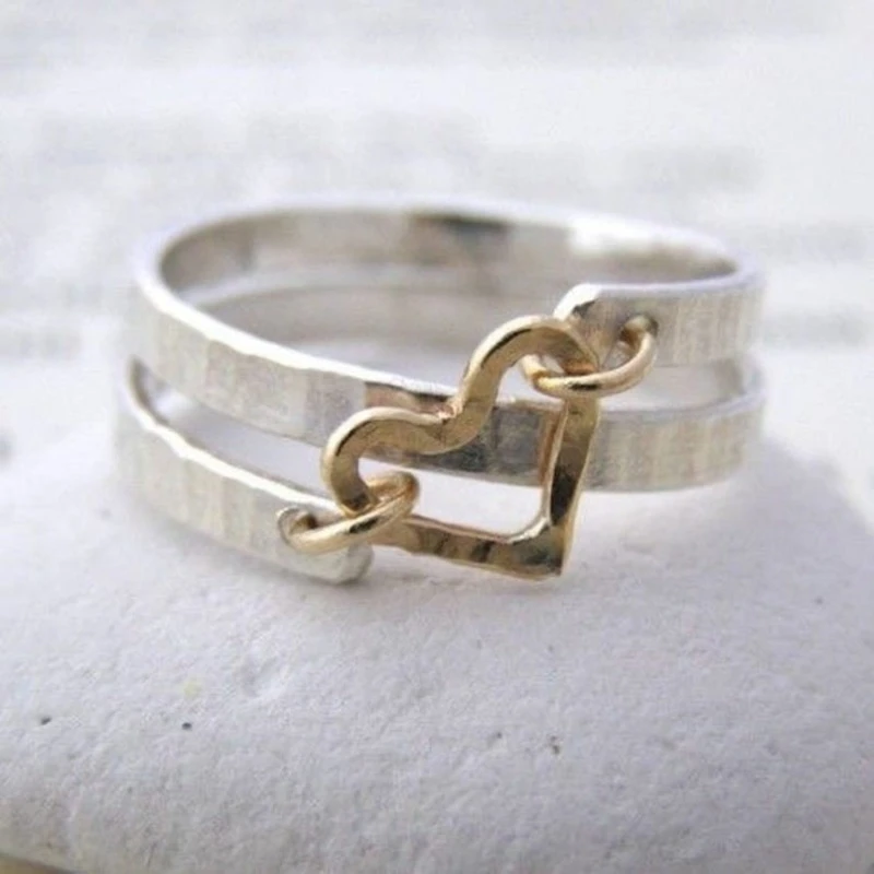 Gold Heart Knot Silver Ring