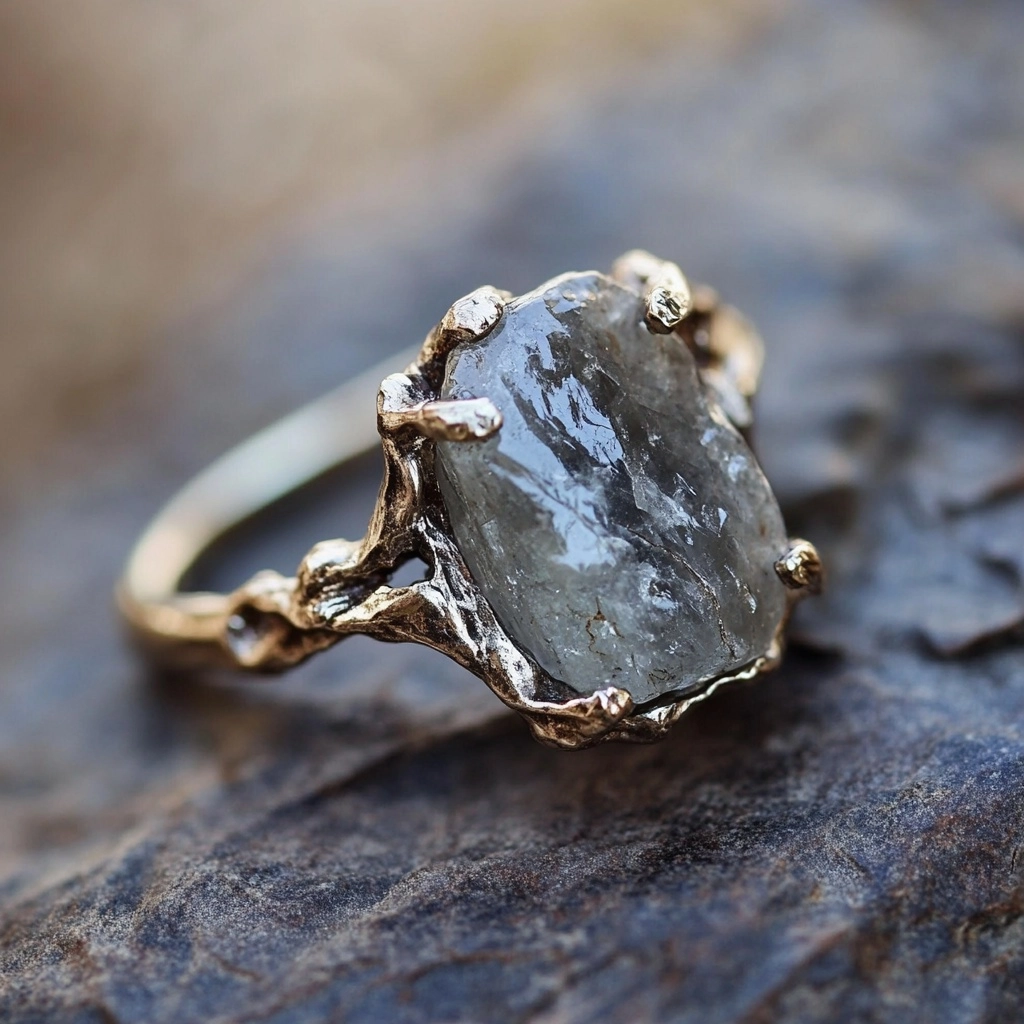 Grey Glass Gold Forged Ring