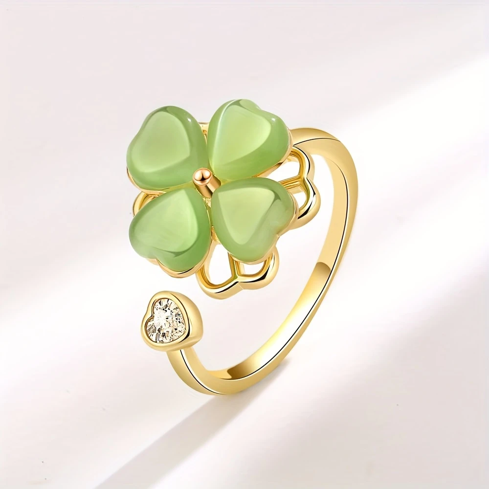 Adjustable Green Flower Zirconia Gold Ring