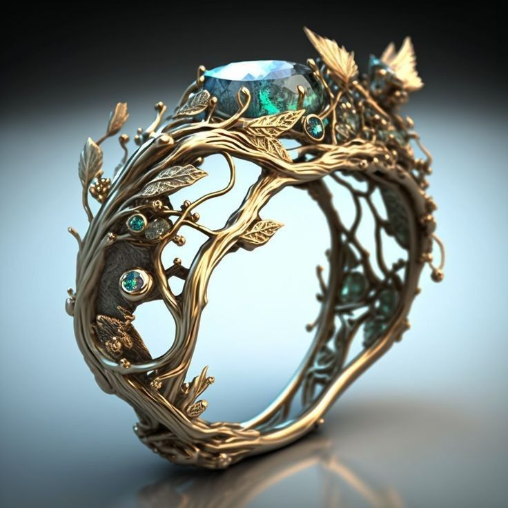 Exotic Golden Hollow Turquoise Glass Ring