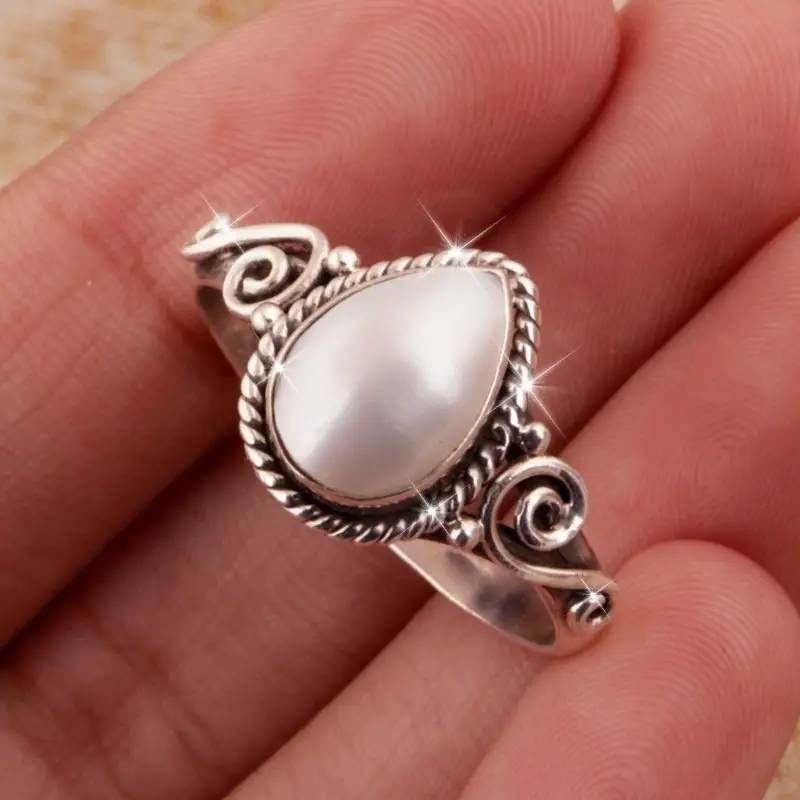 Pearl Drop Silvered Ring