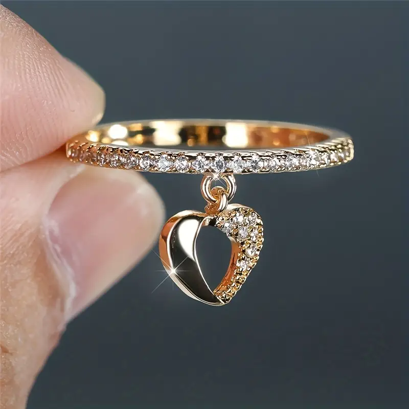 Dangling Heart Zirconia Gold Ring
